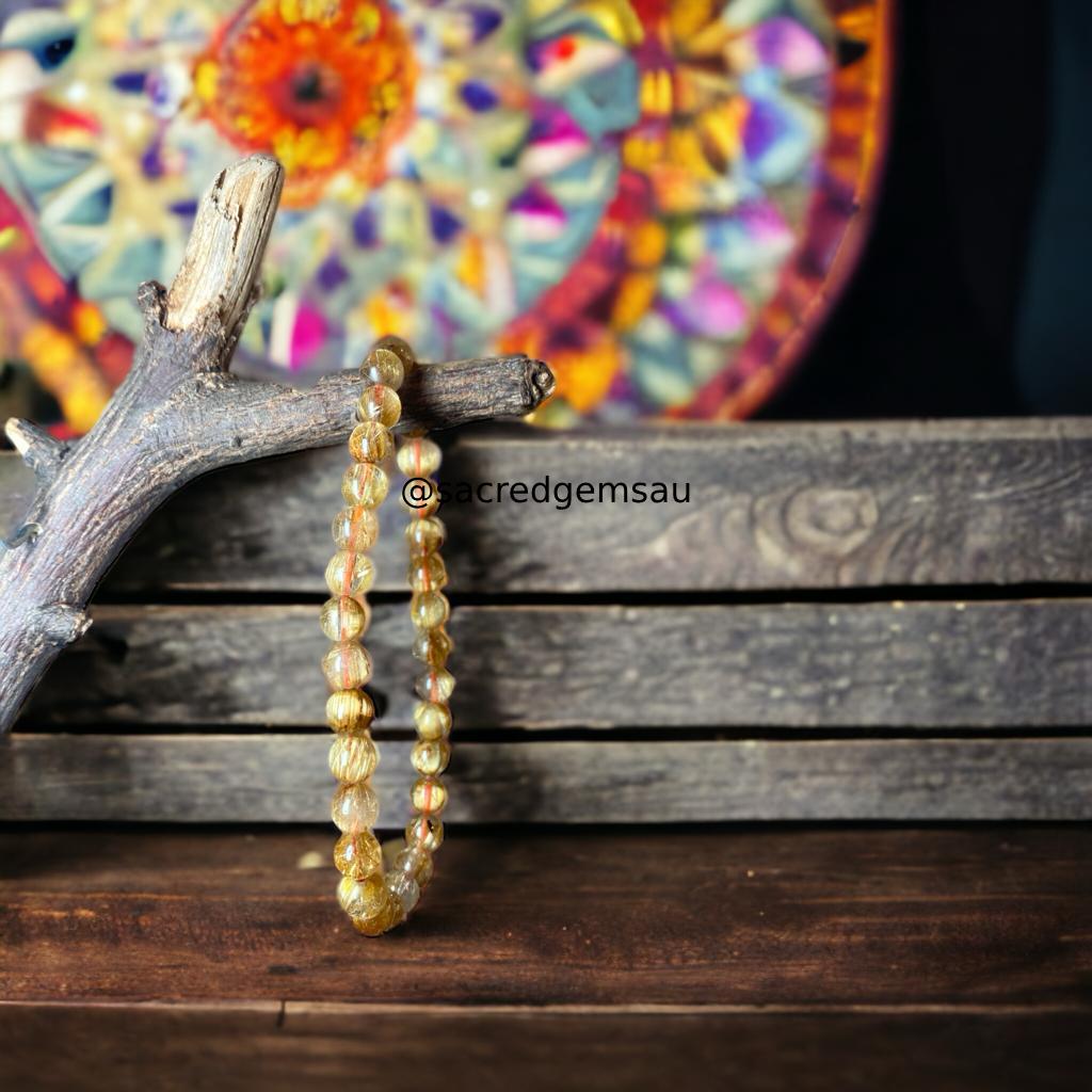 Gold Rutilated Quartz 8mm AAA Bracelet