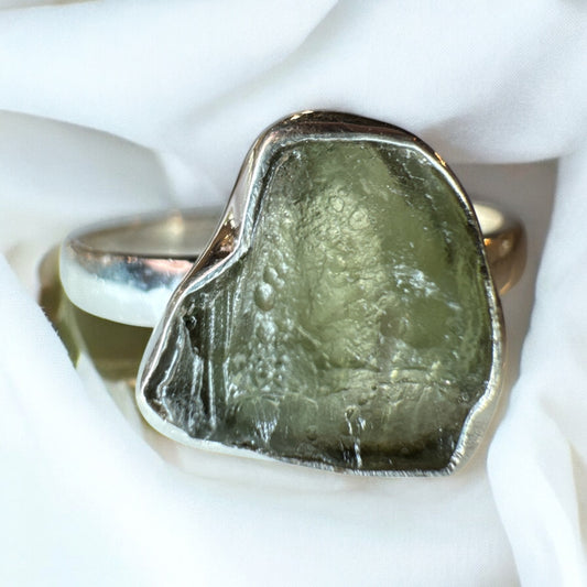 Moldavite 925 Silver Ring Size 10 MR5