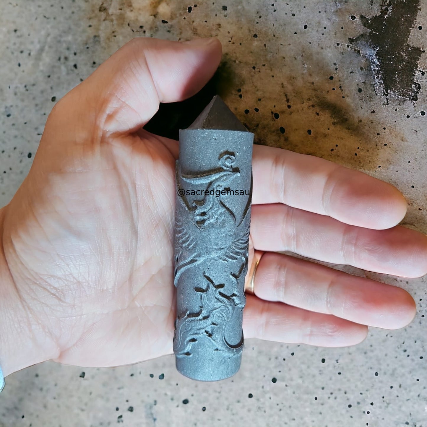 Shungite - Tower with Phoenix carving