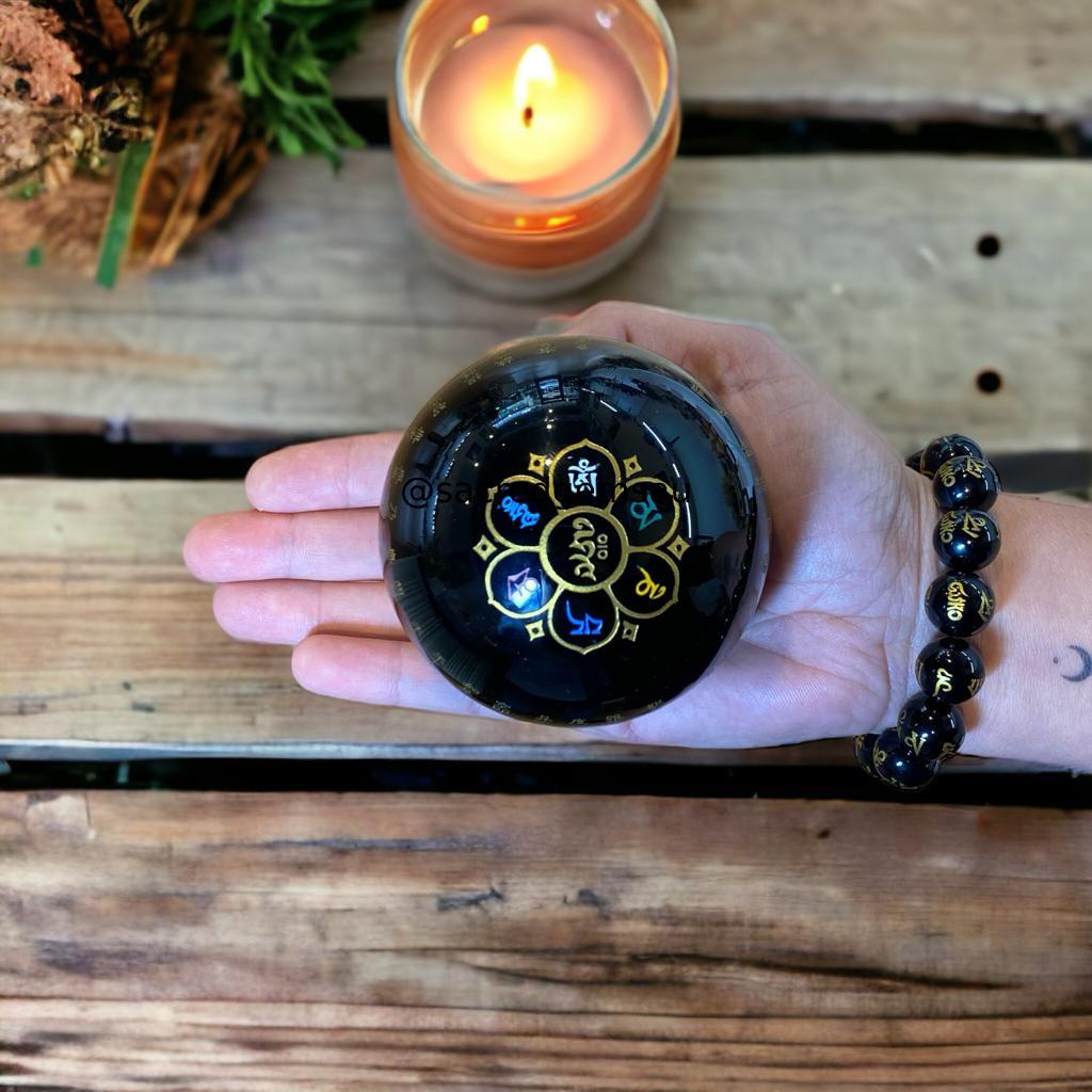 Heart Sutra Black Obsidian Ball