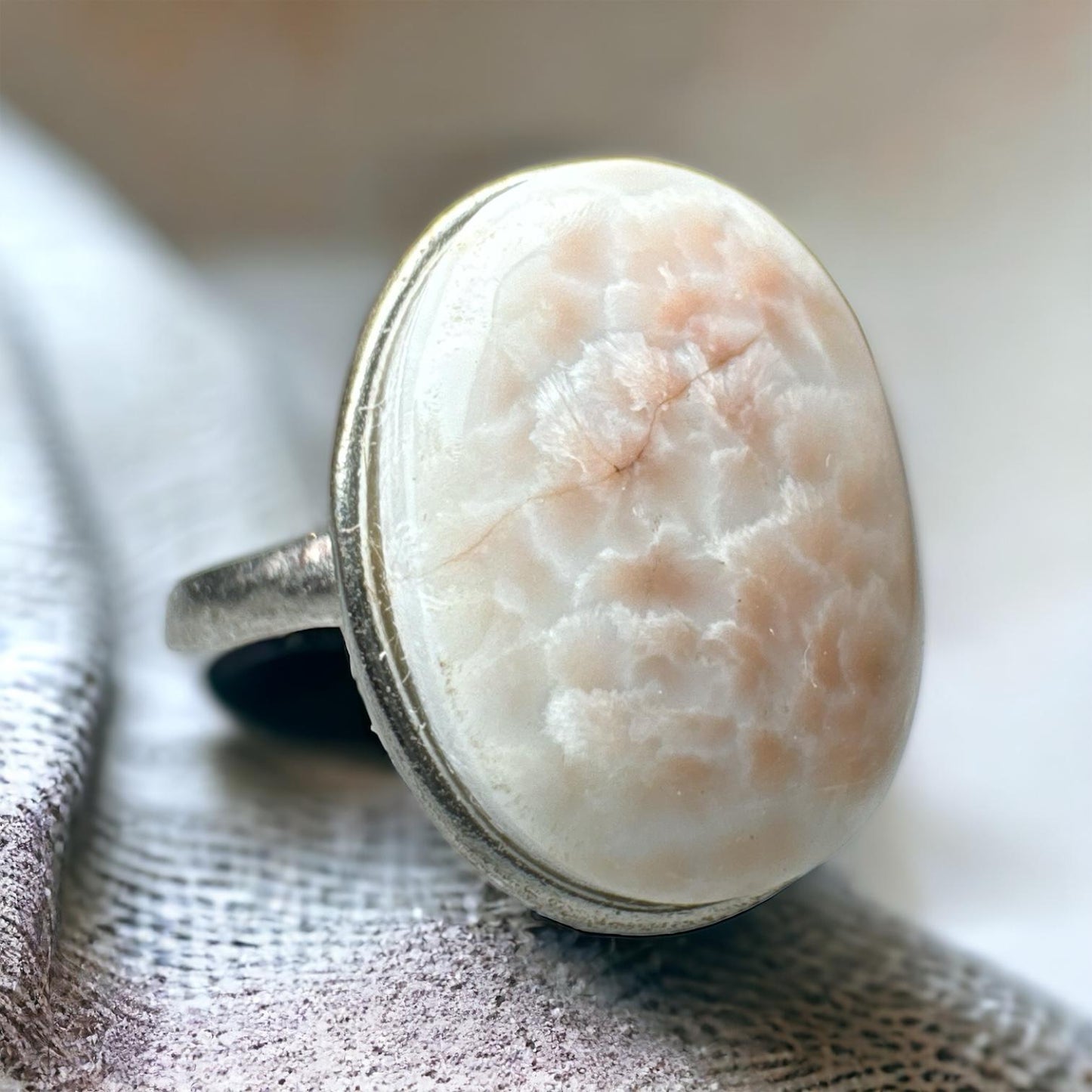 Pink Natrolite 925 Adjustable Ring PN01