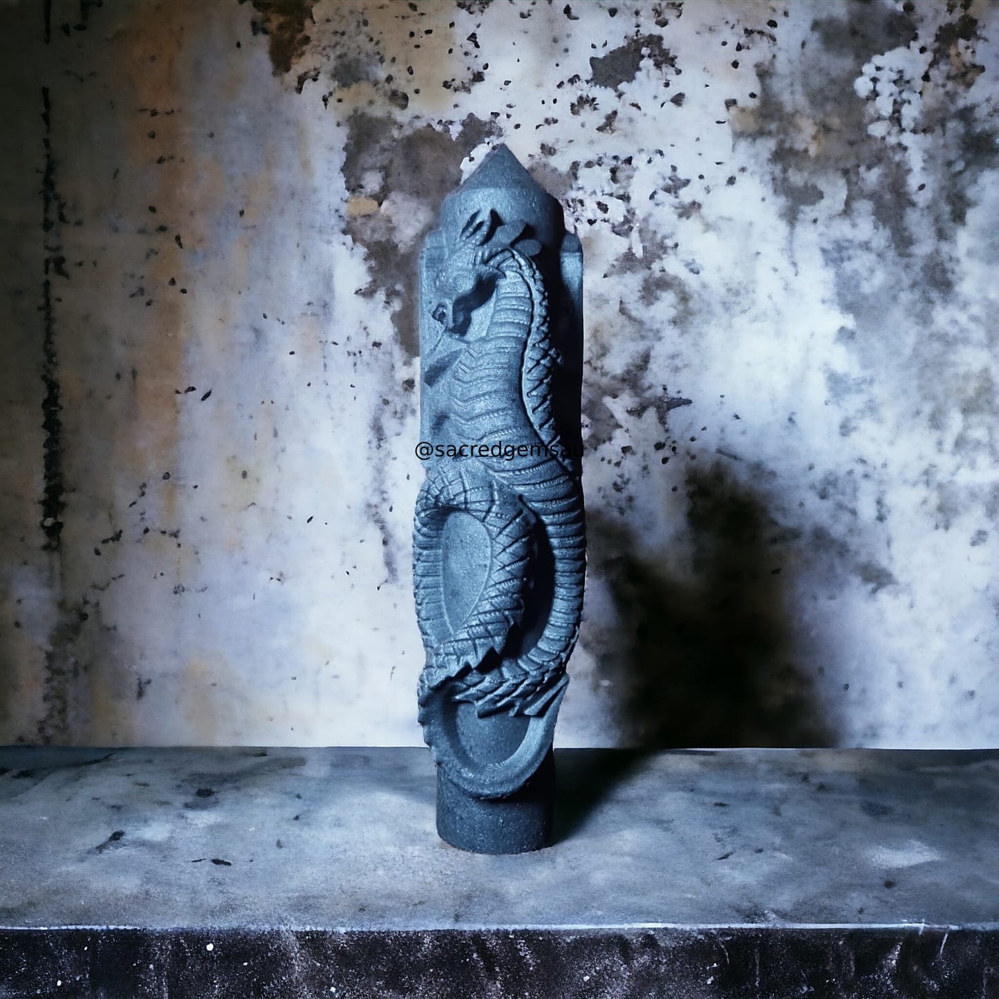 Shungite - Large Tower with Dragon carving