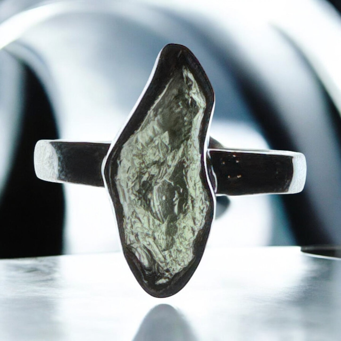 Moldavite 925 Silver Ring Size 7 MR2