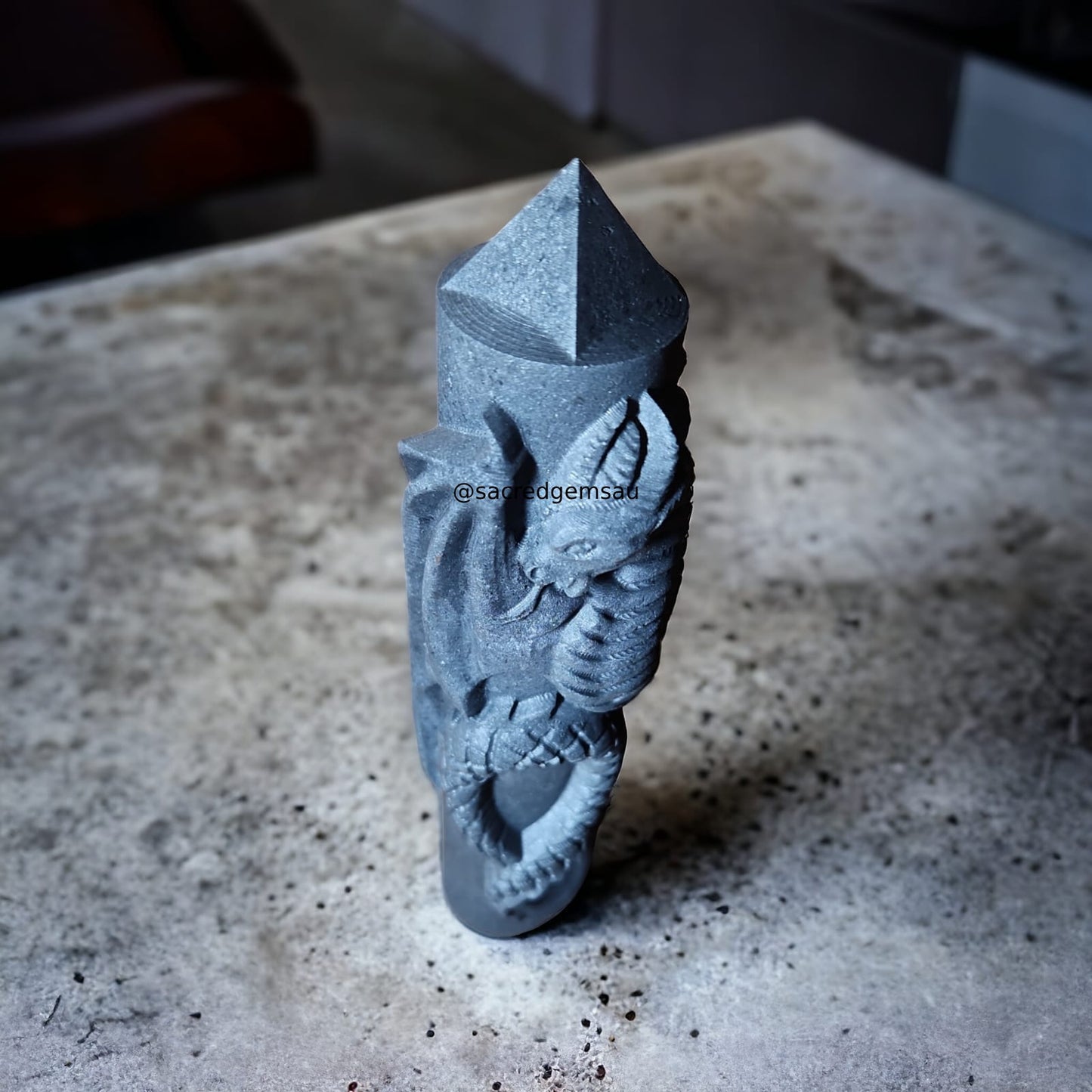 Shungite - Large Tower with Dragon carving