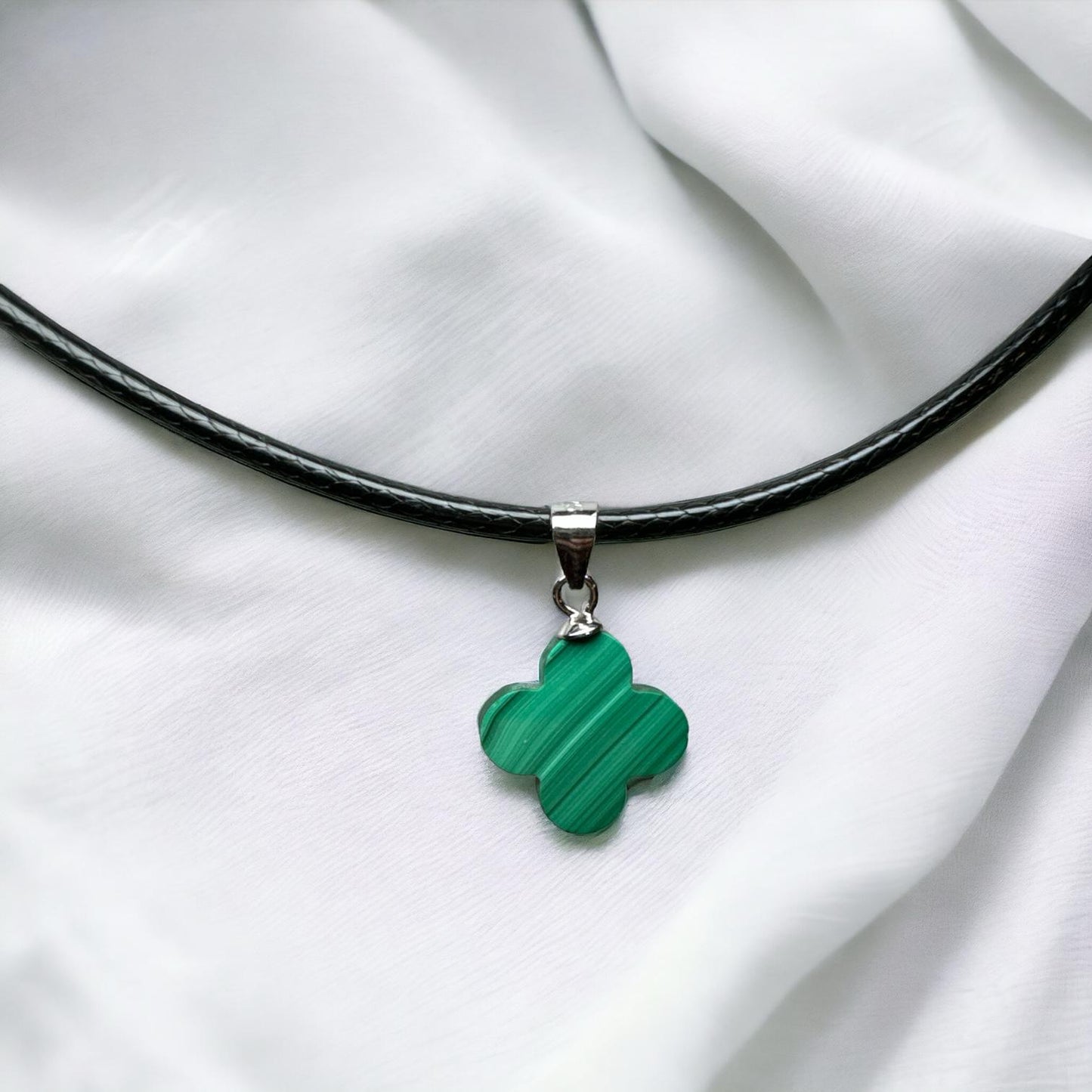 Malachite 4 Clover Leaf 925 Silver Pendant
