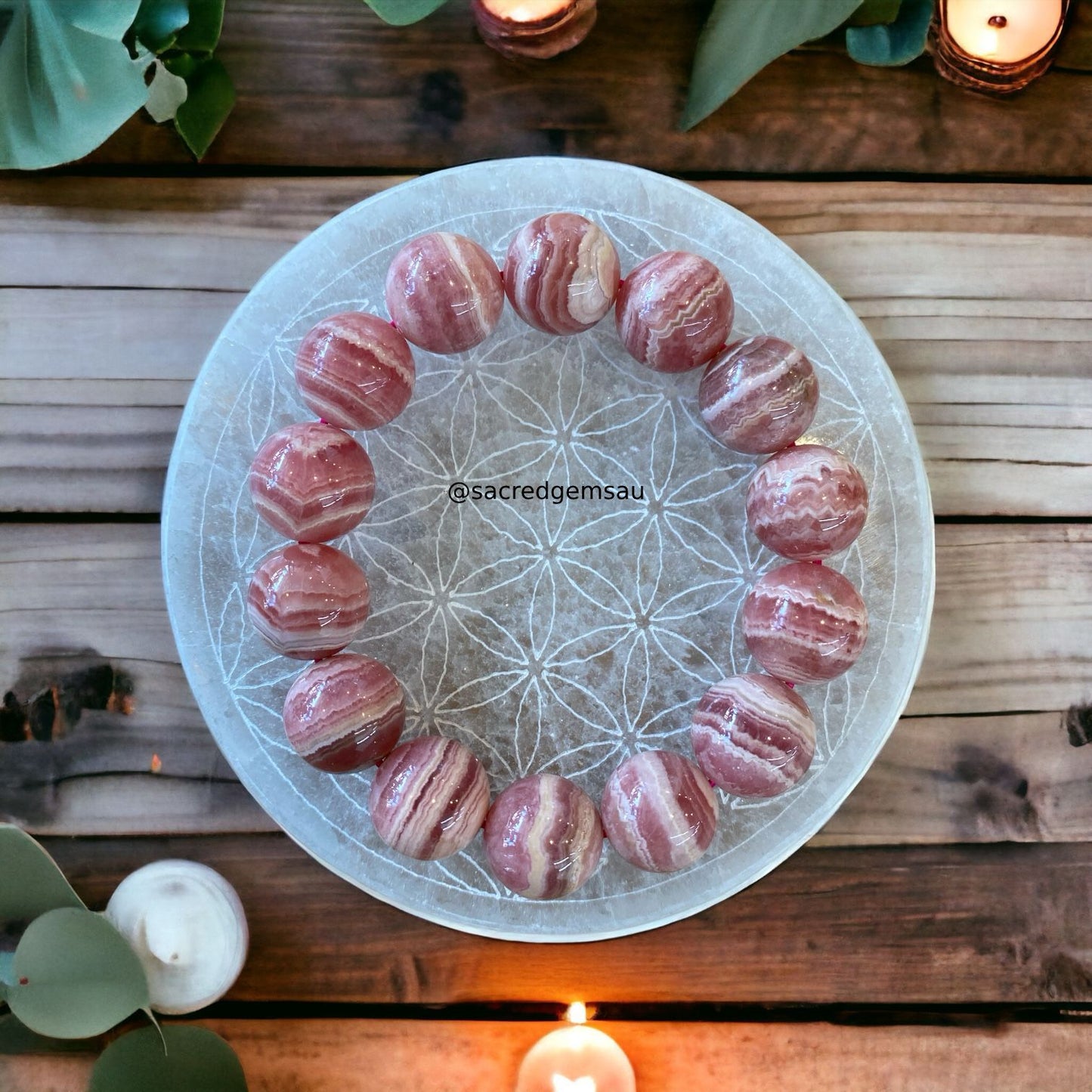 Rare Natural Rhodochrosite Bracelet AAA Grade 14mm