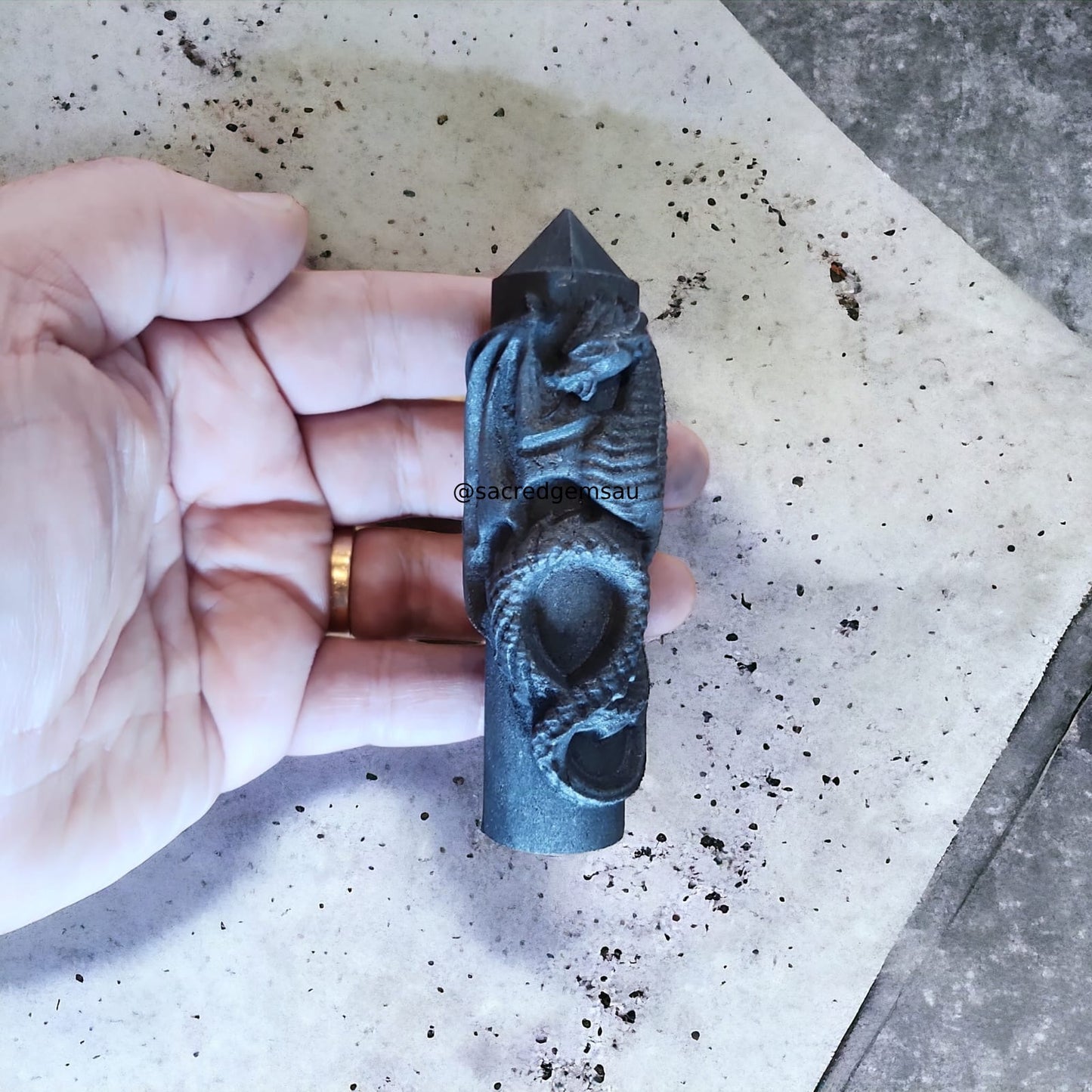 Shungite - Tower with Dragon carving