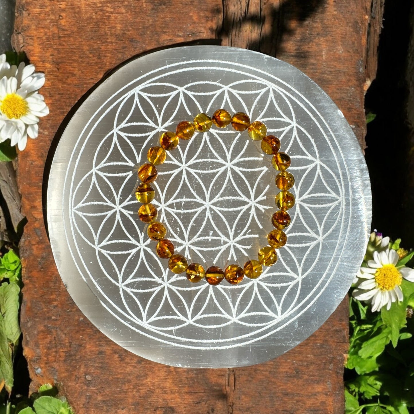 Flower Amber 6mm bracelet