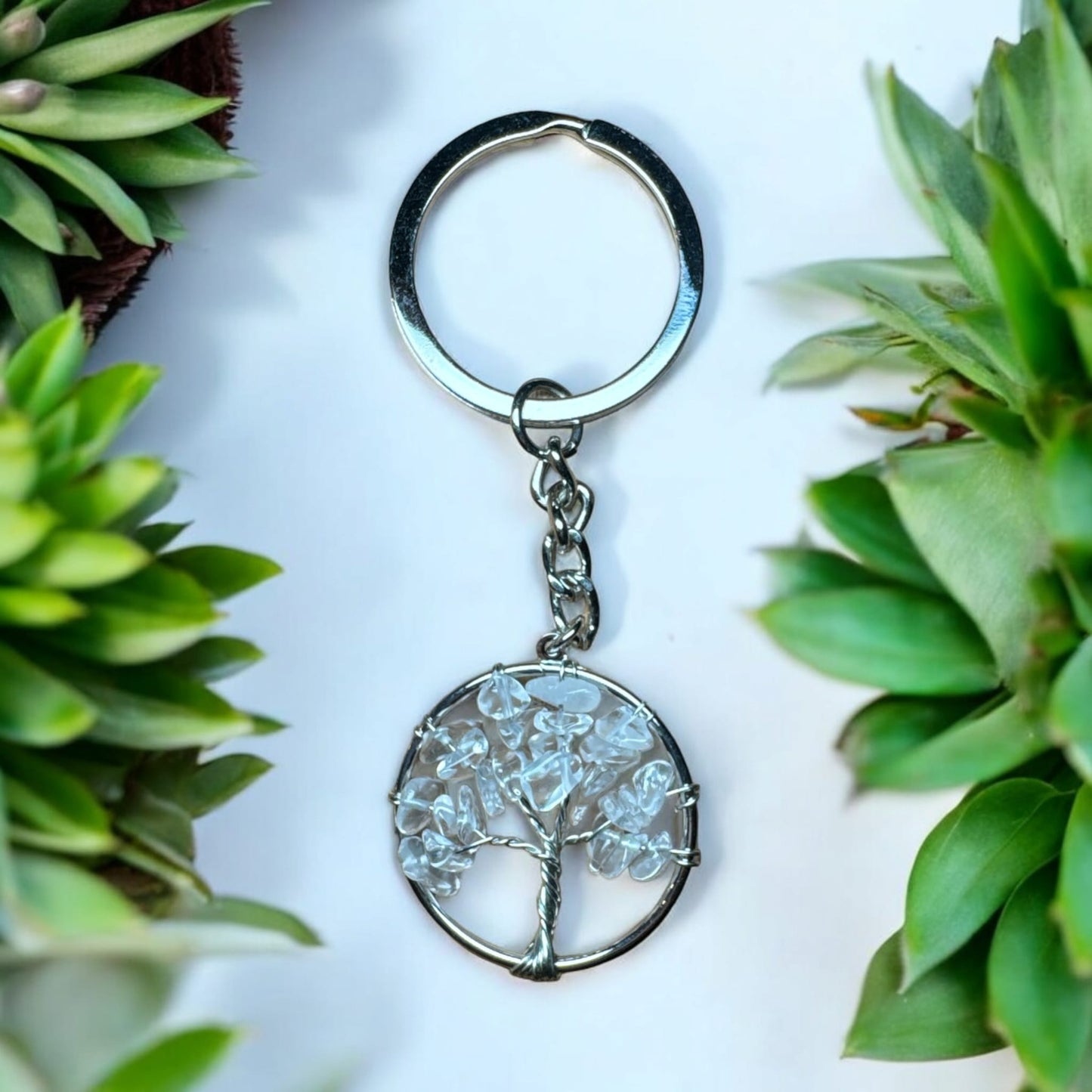 Crystal Keychain - Tree of Life (Clear Quartz)
