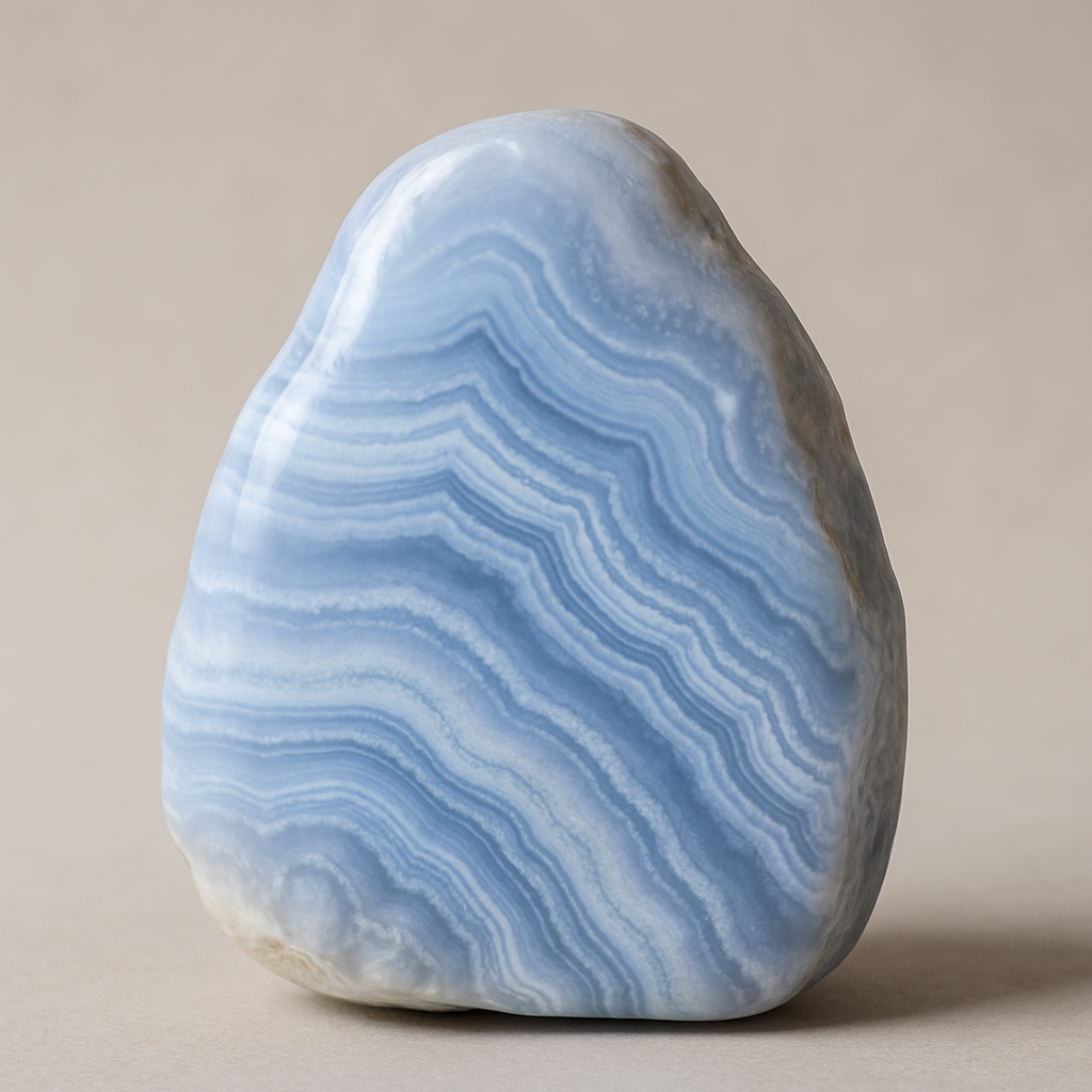 Blue Lace Agate – calm communication, emotional healing, throat chakra