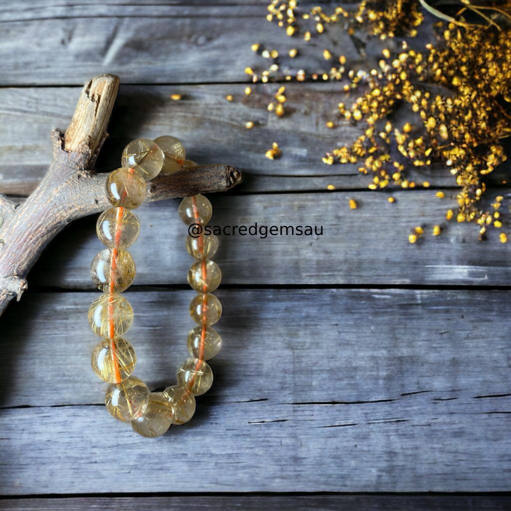 Gold Rutilated Quartz 12mm Bracelet