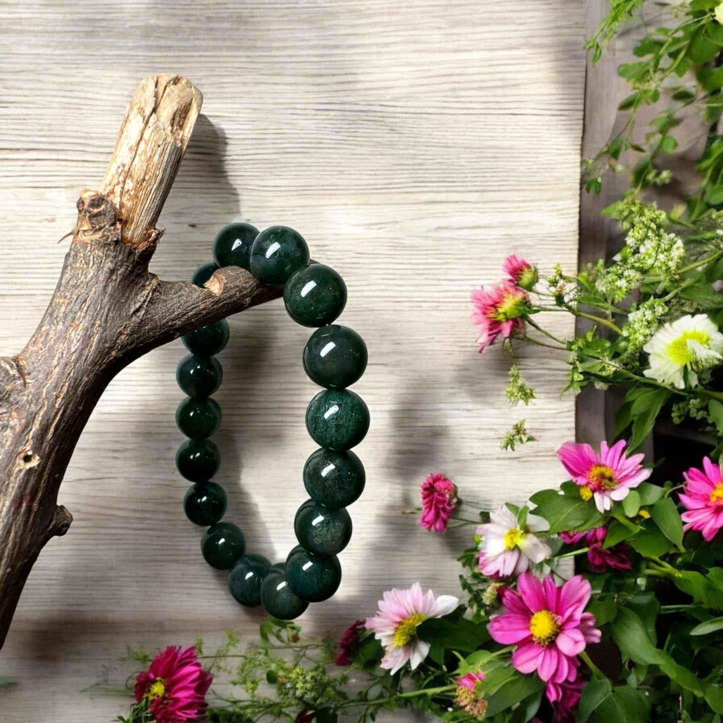 Moss Agate 12mm Bracelet