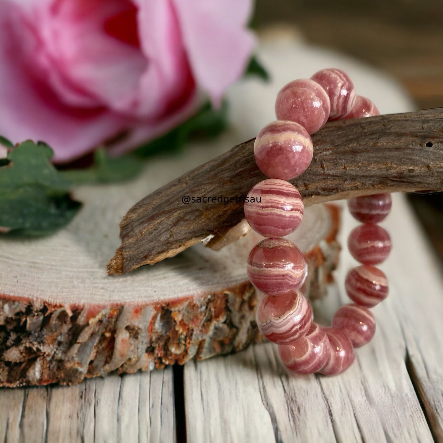 Rare Natural Rhodochrosite Bracelet AAA Grade 14mm