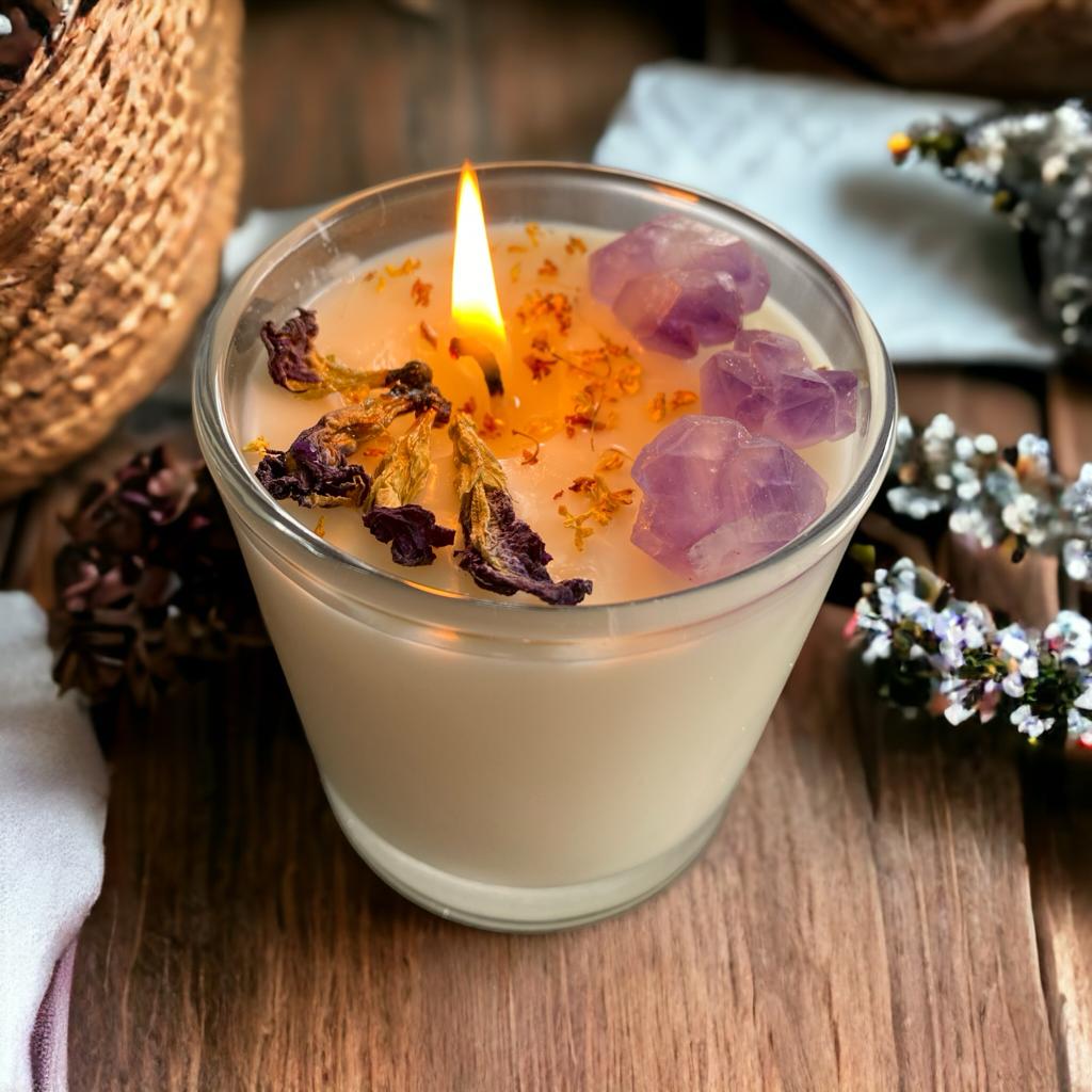 100% Soy Candle Lavender Eucalyptus + Amethyst Large