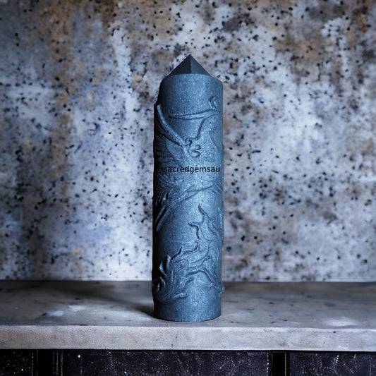 Shungite - Tower with Phoenix carving