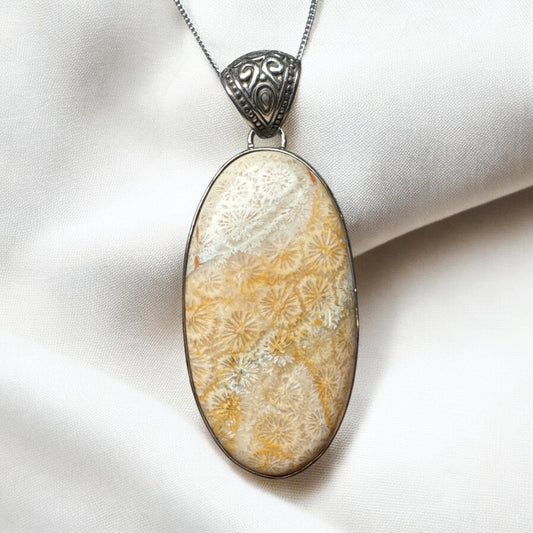 Fossilised Coral 925 Silver Pendant FC1