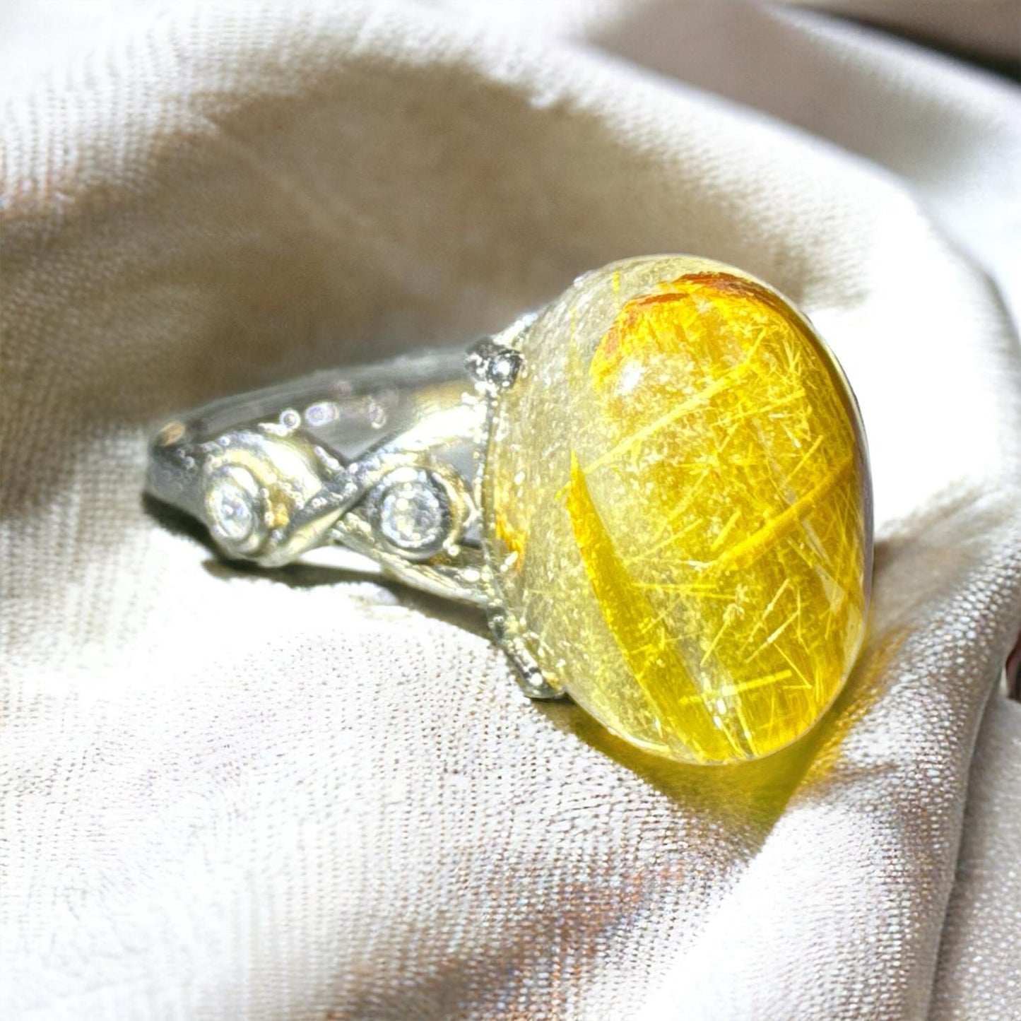 Golden Rutile 925 Adjustable Ring GR1