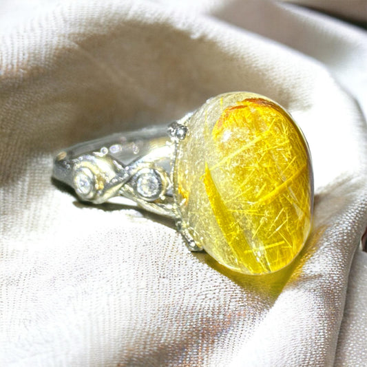 Golden Rutile 925 Adjustable Ring GR1