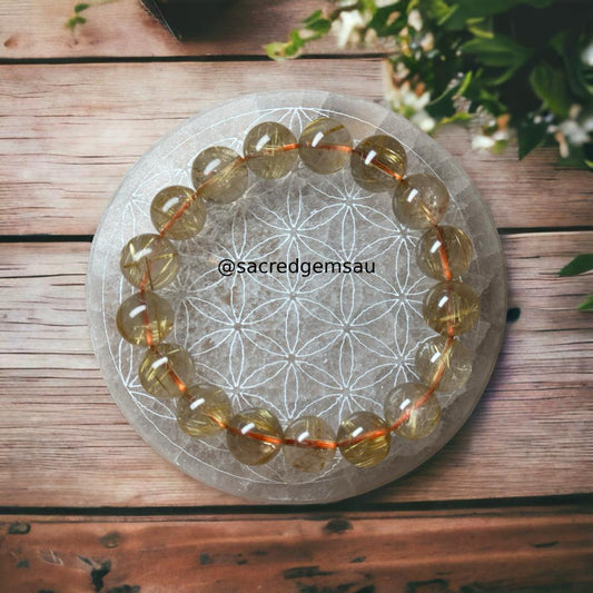 Gold Rutilated Quartz 12mm Bracelet