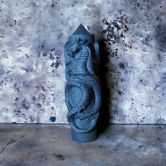 Shungite - Tower with Dragon carving