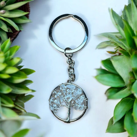 Crystal Keychain - Tree of Life (Clear Quartz)