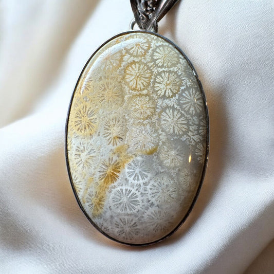 Fossilised Coral 925 Silver Pendant FC2