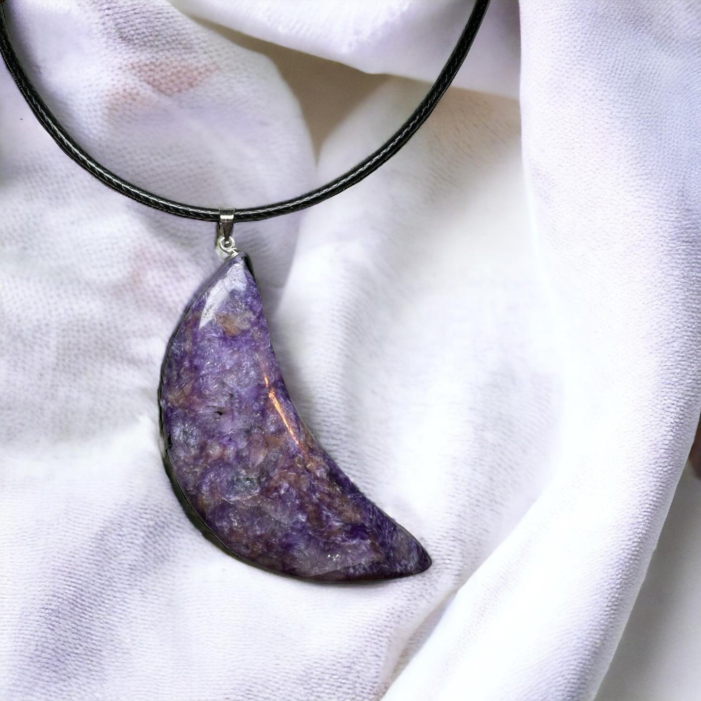 Charoite Moon 925 Silver Pendant
