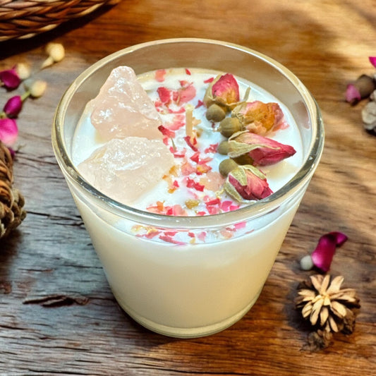 100% Soy Candle Lavender Eucalyptus + Rose Quartz