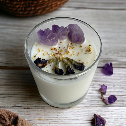 100% Soy Candle Lavender Eucalyptus + Amethyst