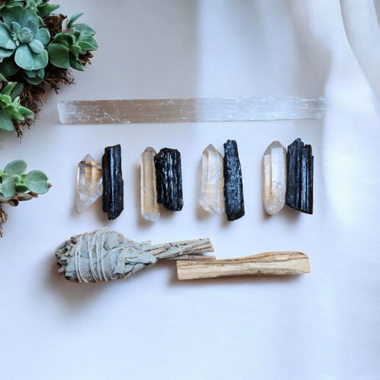 Sacred Gems – Home Protection Crystal Grid Kit – Standard edition contents arranged flat lay [variant:standard]